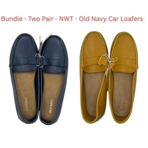 Old Navy Women's Faux Leather Loafers – Bundle Mustard Yellow & Navy Blue Size 8